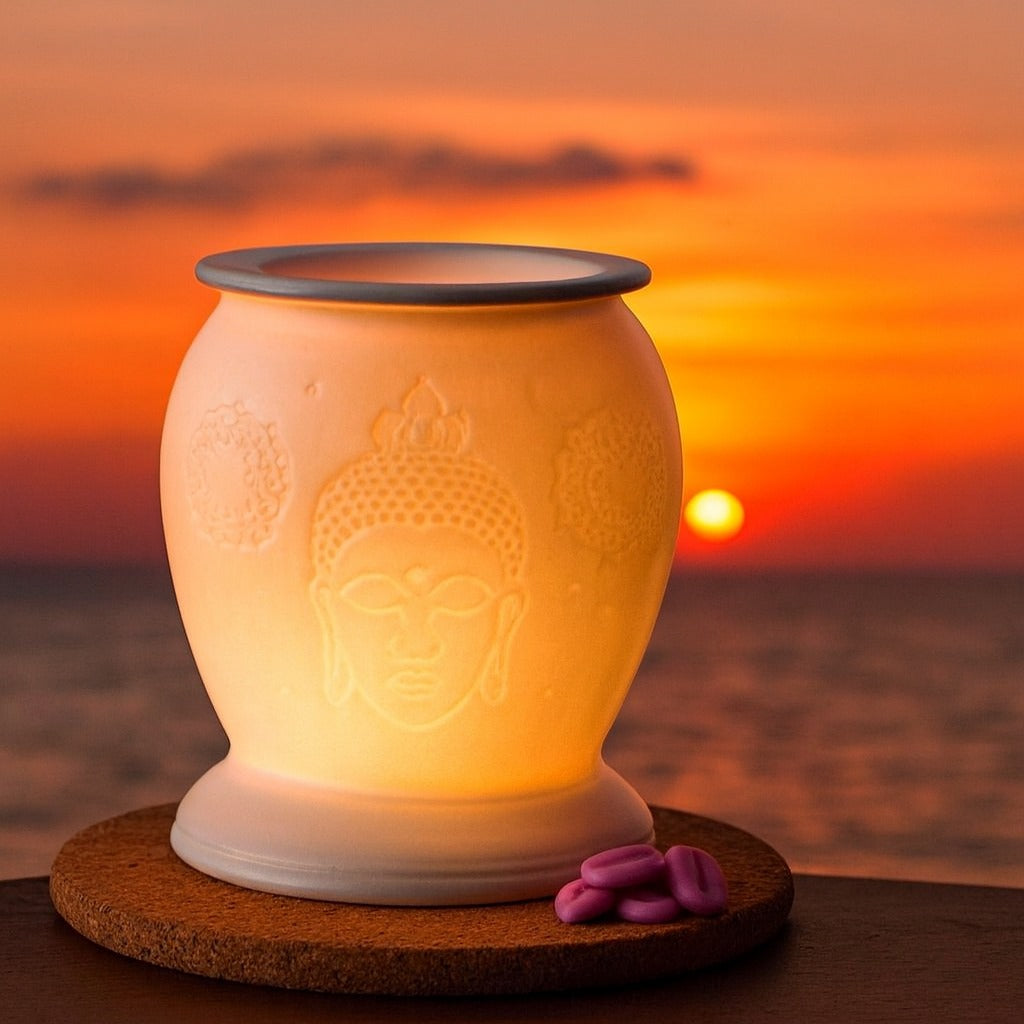 White Ceramic Buddha Electric Oil Burner and Wax Warmer