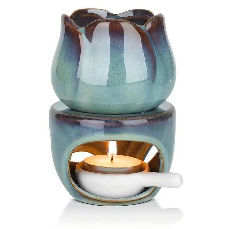 Tulip-Shaped Ceramic Aromatherapy Diffuser and Candle Holder Set