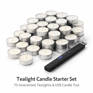 Tealight Candle Starter Set – 70 Tealights & USB Electric Lighter