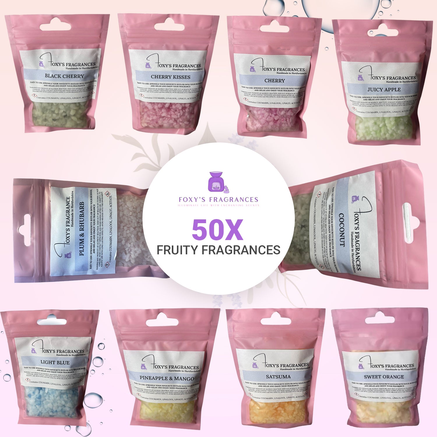 50 X Fruity Fragrance Packs Of Scented Sizzlers! High Fragrance And Low Heat.