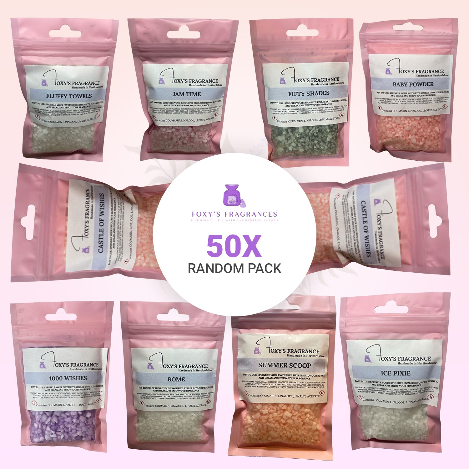 50 X Random Fragrances Packs Of Scented Sizzlers! (Such As Fluffy Towels!)