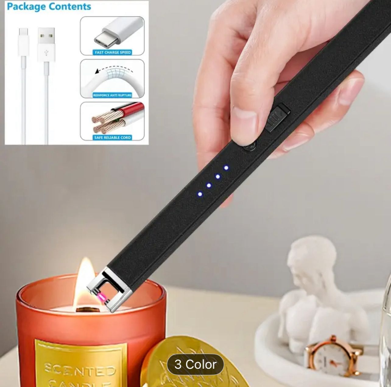 Arc-proof windless USB lighter with safety lock